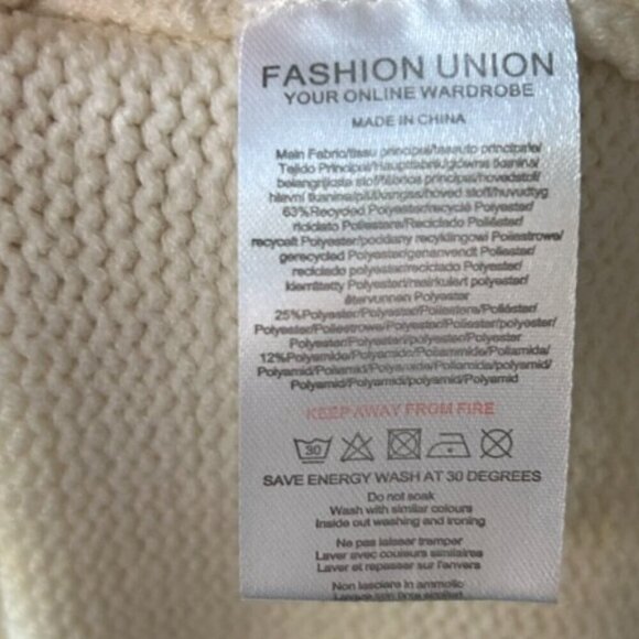 FASHION UNION Chunky Knit Floral Knit Embroidered Cream Sweater US 6 - Picture 5 of 6